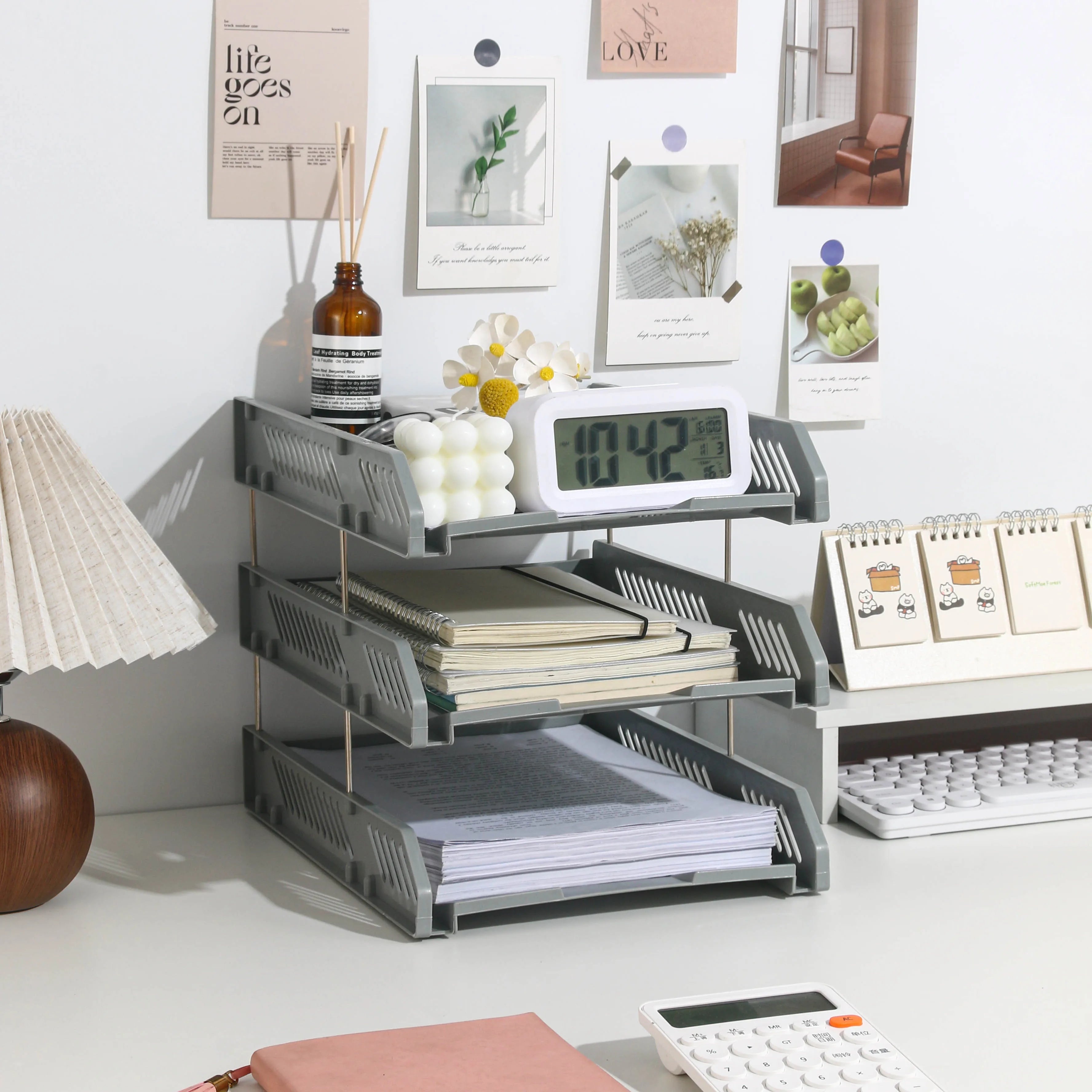 Three-Layer File Holder File Tray Plastic Horizontal File Frame File Organization Information Desktop Storage Rack Desk Storage File Basket Multi-Layer File Rack Folder Storage Box