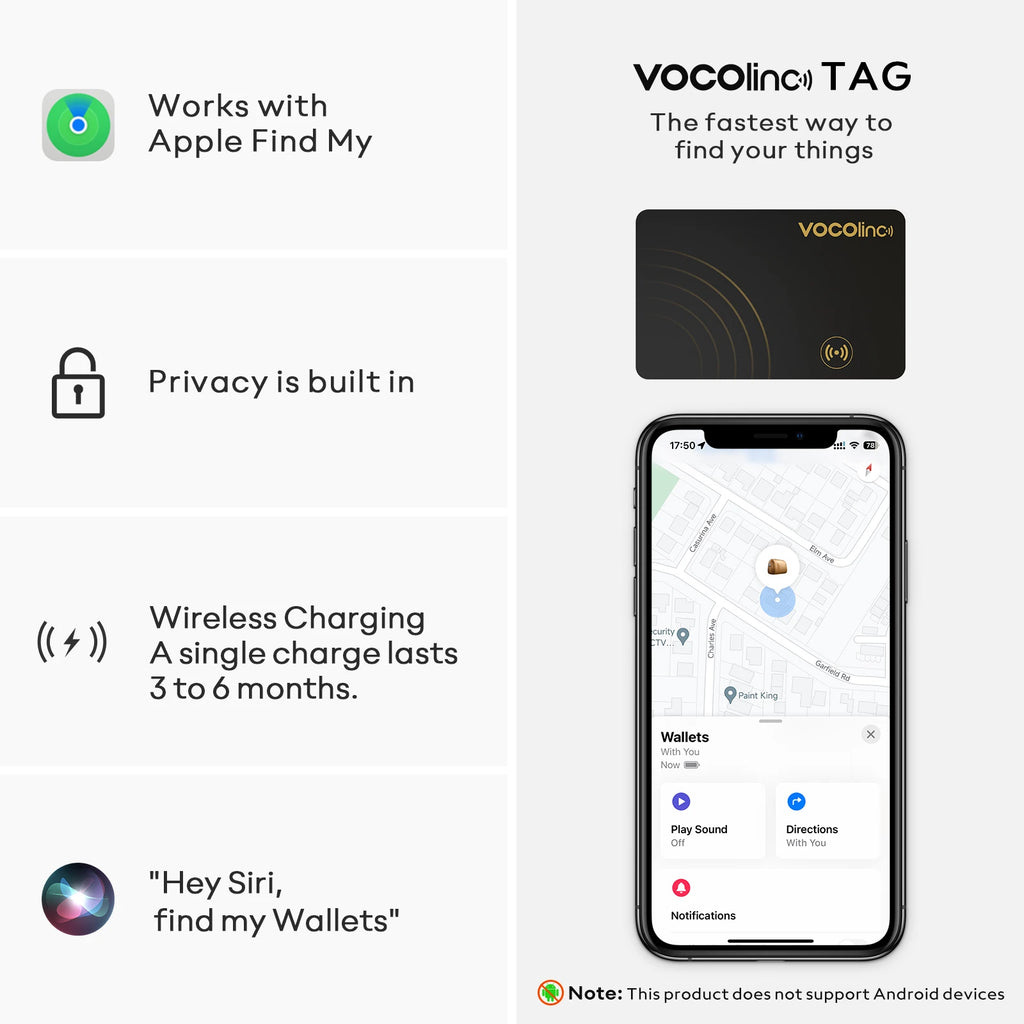 VOCOlinc Bluetooth Tracking Card – Wireless Global Locator for Find My (iOS)