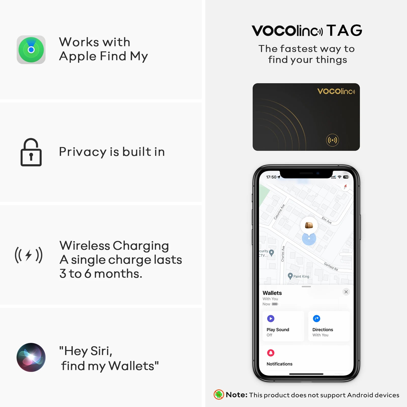 VOCOlinc Bluetooth Tracking Card – Wireless Global Locator for Find My (iOS)