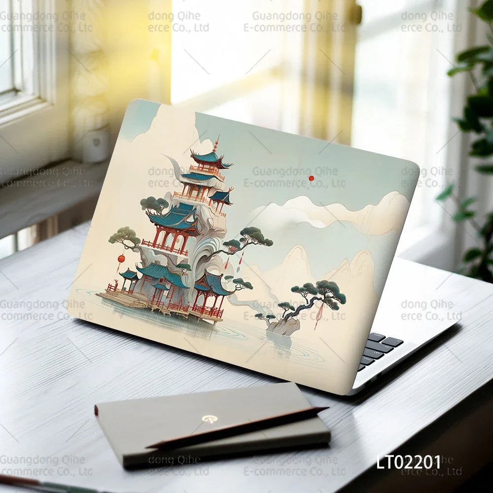 2pcs Creative Botanical Laptop Stickers Hand-Drawn Floral Line Art in Bright Colors, Waterproof Vinyl Decal for Notebook Covers