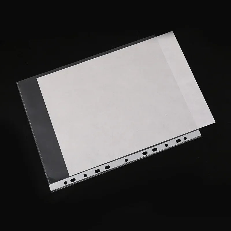 100pcs 11 Holes Transparent Plastic Punched File Folders A4 Document Sleeves Protector Office Supplies