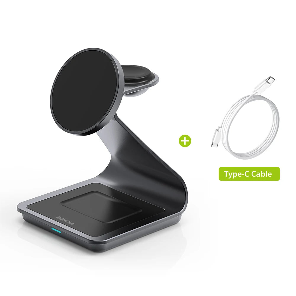 Bonola 3-in-1 Magnetic Wireless Charging Station – iPhone 17/16/15/14, Apple Watch & AirPods Pro
