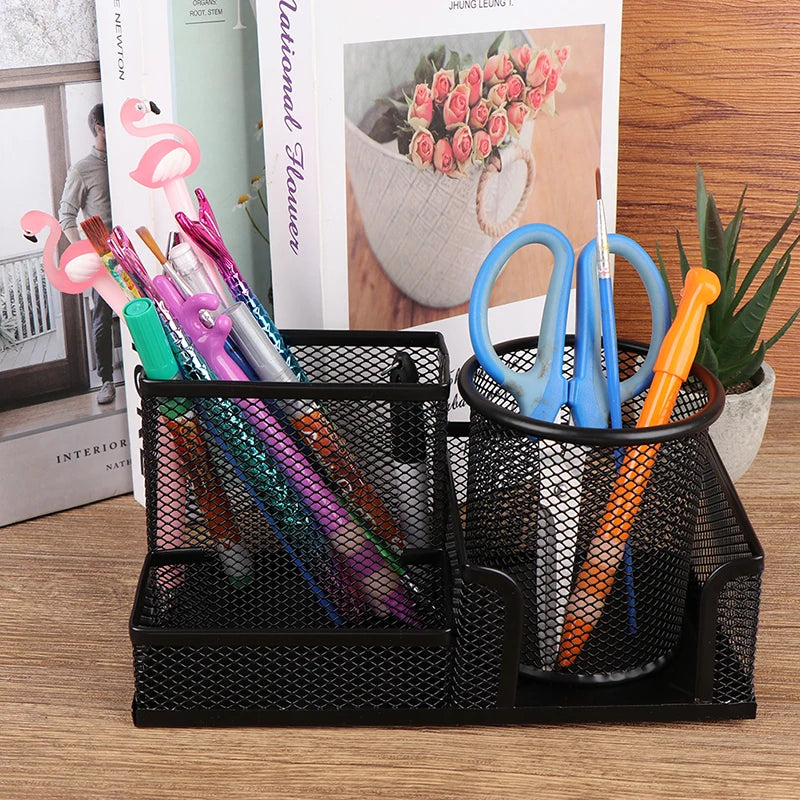 Desk Stationery Organizer Creative Metal Pen Holder Pencil File Storage Rack 3 Grid Storage Box Office Desktop Accessories