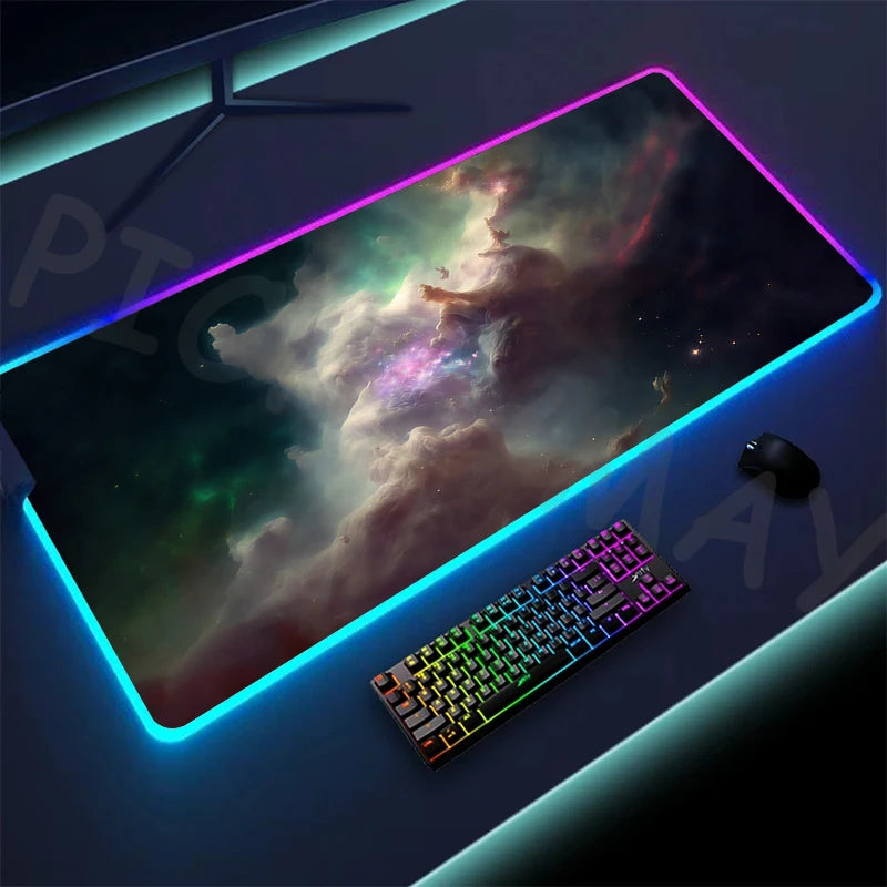 Cosmic Glow RGB XL Gaming Desk Mat – LED Backlit Space Mouse Pad (XXL)