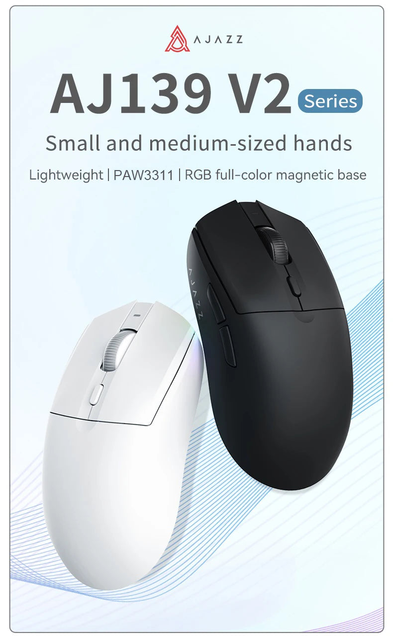 AJAZZ AJ139 V2 Tri-Mode Gaming Mouse – PAW3311, 12000 DPI & Magnetic Charging Base