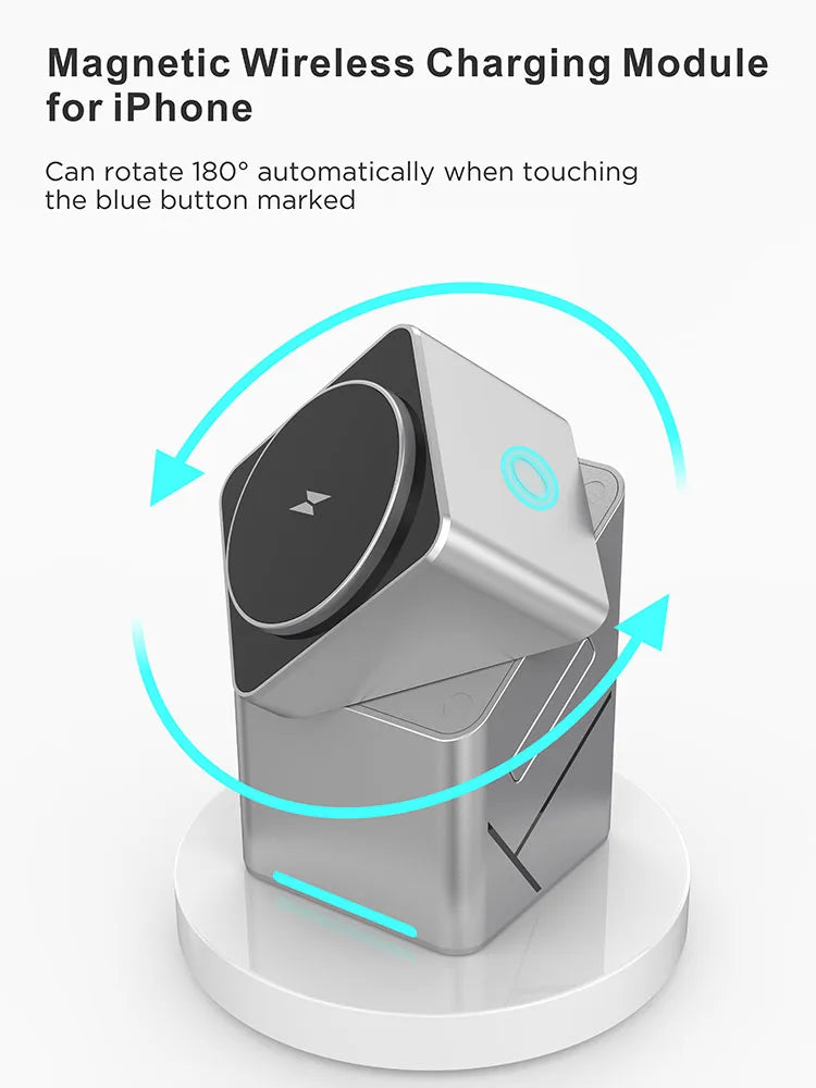 TouchSpin 15W 3-in-1 Touch Rotating Magnetic Wireless Charger – iPhone, Samsung & Xiaomi