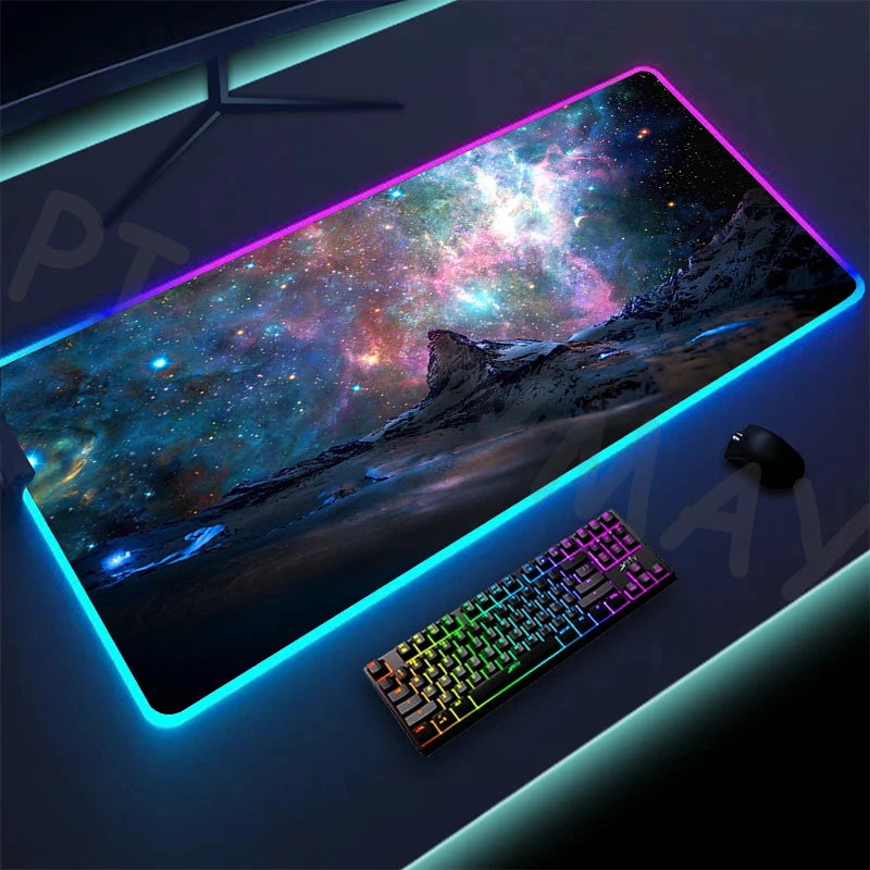 Cosmic Glow RGB XL Gaming Desk Mat – LED Backlit Space Mouse Pad (XXL)