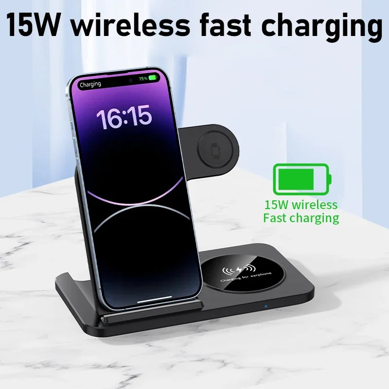 FoldCharge Foldable Fast Wireless Charging Station – iPhone 16/15/14, Apple Watch & AirPods
