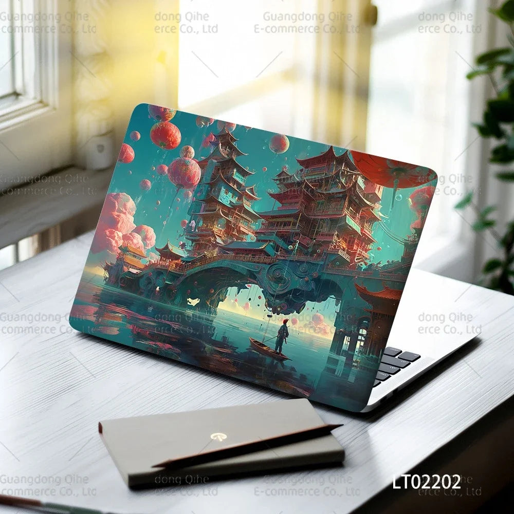 2pcs Creative Botanical Laptop Stickers Hand-Drawn Floral Line Art in Bright Colors, Waterproof Vinyl Decal for Notebook Covers