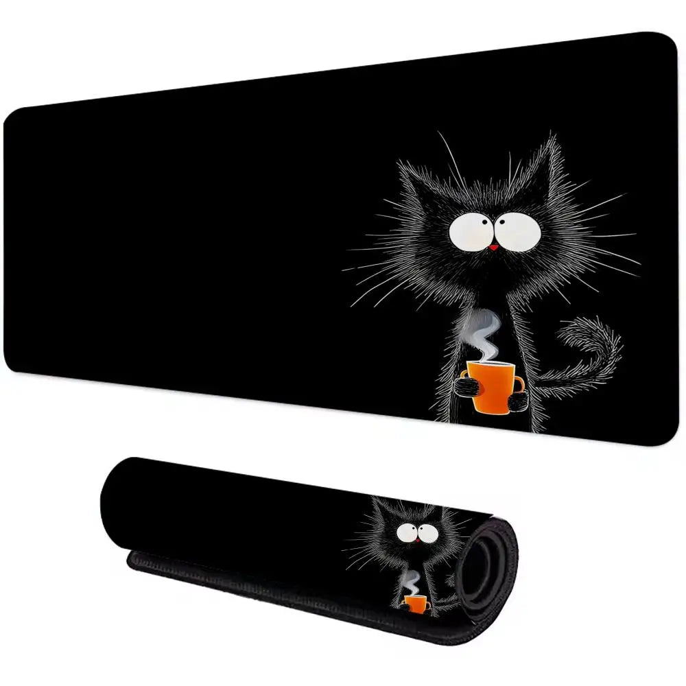 Grumpy Cat XXL Gaming Desk Mat – Cute Black Cat Kawaii Mouse Pad (600×300mm Office & Setup)
