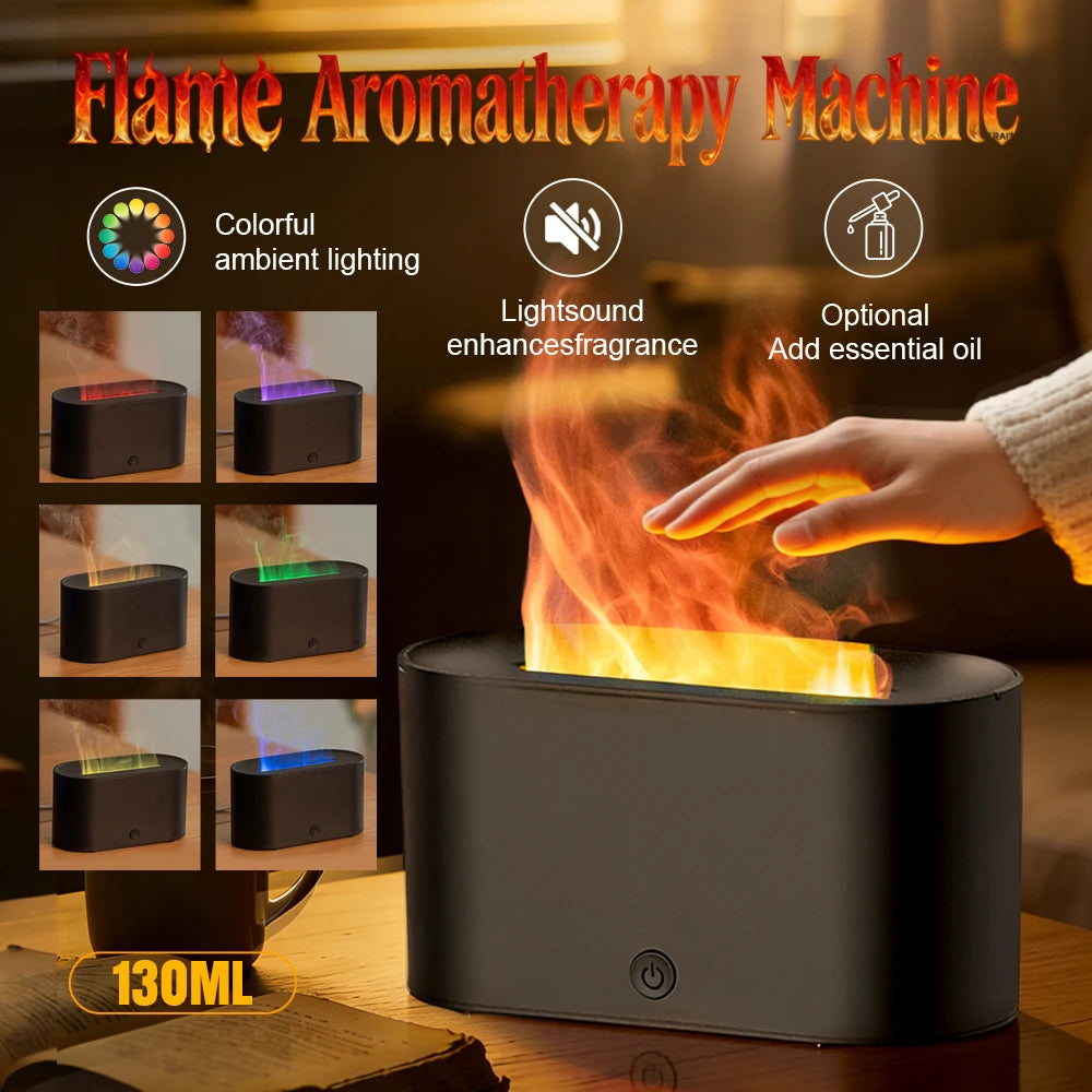 FlameGlow Mini Aroma Diffuser – Colourful Flame Effect Humidifier & Essential Oil Diffuser