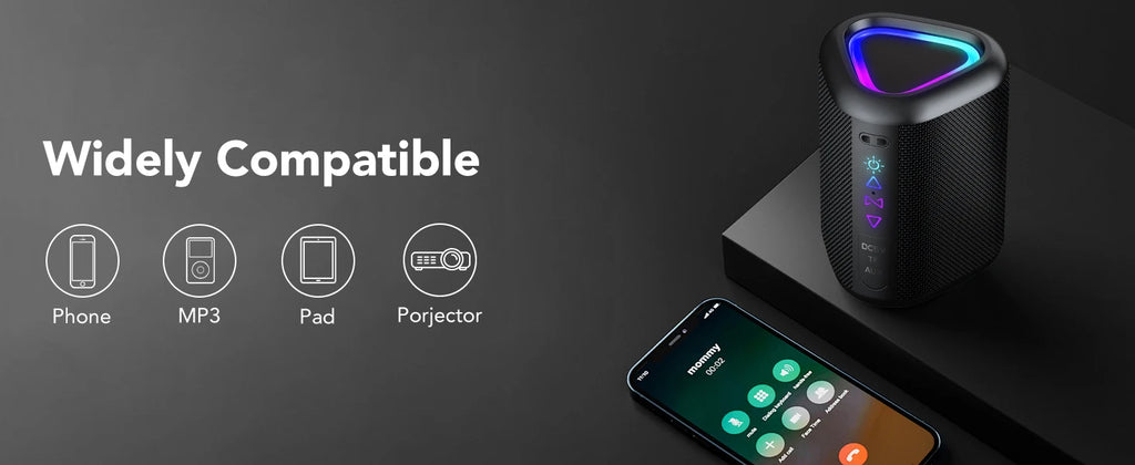 Bluetooth Speaker, 2026 Portable Wireless Speakers with Led Light, Bluetooth 5.4, 24H Playtime, Enhanced Bass, IPX7 Waterproof