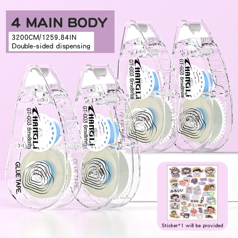 4pieces of portable double-sided transparent tape, suitable for scrapbooks, accounts, office supplies-strong adhesive