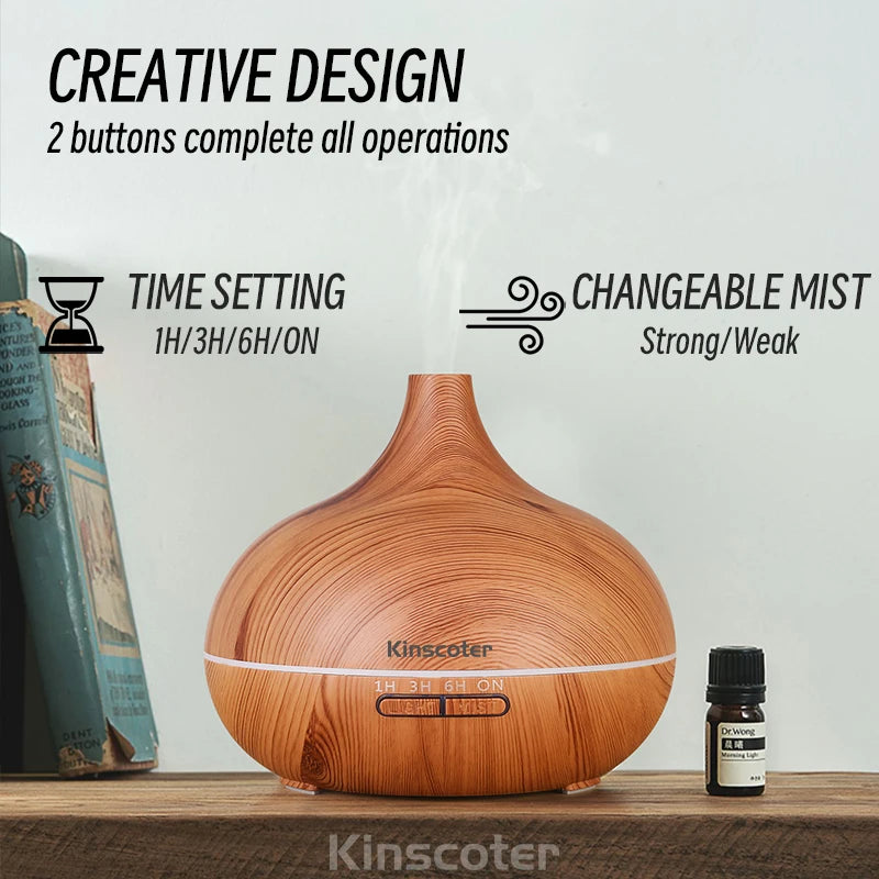 WoodMist 500ml Aromatherapy Essential Oil Diffuser – Remote Control, 7-Colour LED & Ultrasonic Humidifier
