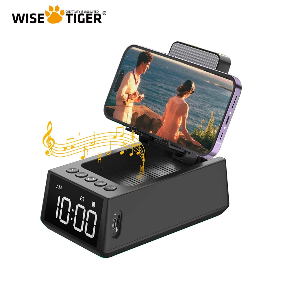 TimeTune Pro – Foldable Bluetooth Speaker with Alarm Clock & Phone Stand