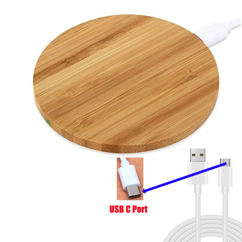 BambooCharge 15W Qi Wireless Charger – Bamboo Wood, USB-C for iPhone & Samsung