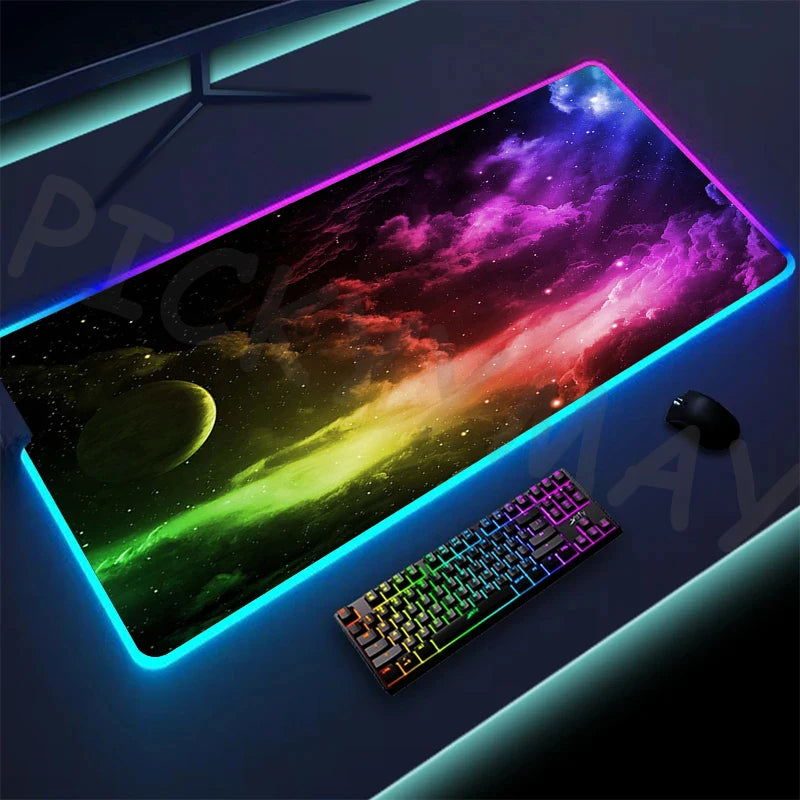 Cosmic Glow RGB XL Gaming Desk Mat – LED Backlit Space Mouse Pad (XXL)