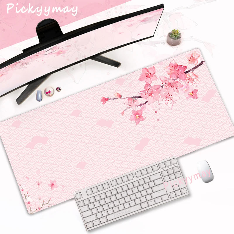 Sakura Bloom XL Desk Mat – Pink Cherry Blossom Gaming Mouse Pad (Extended Keyboard Mat)