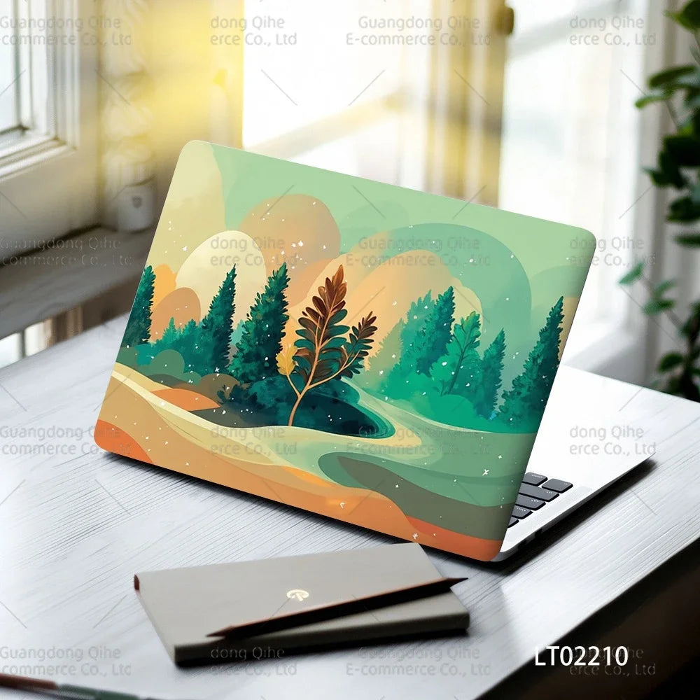 2pcs Creative Botanical Laptop Stickers Hand-Drawn Floral Line Art in Bright Colors, Waterproof Vinyl Decal for Notebook Covers