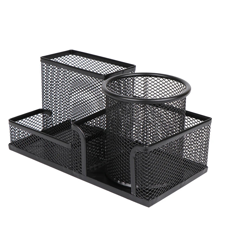 Desk Stationery Organizer Creative Metal Pen Holder Pencil File Storage Rack 3 Grid Storage Box Office Desktop Accessories