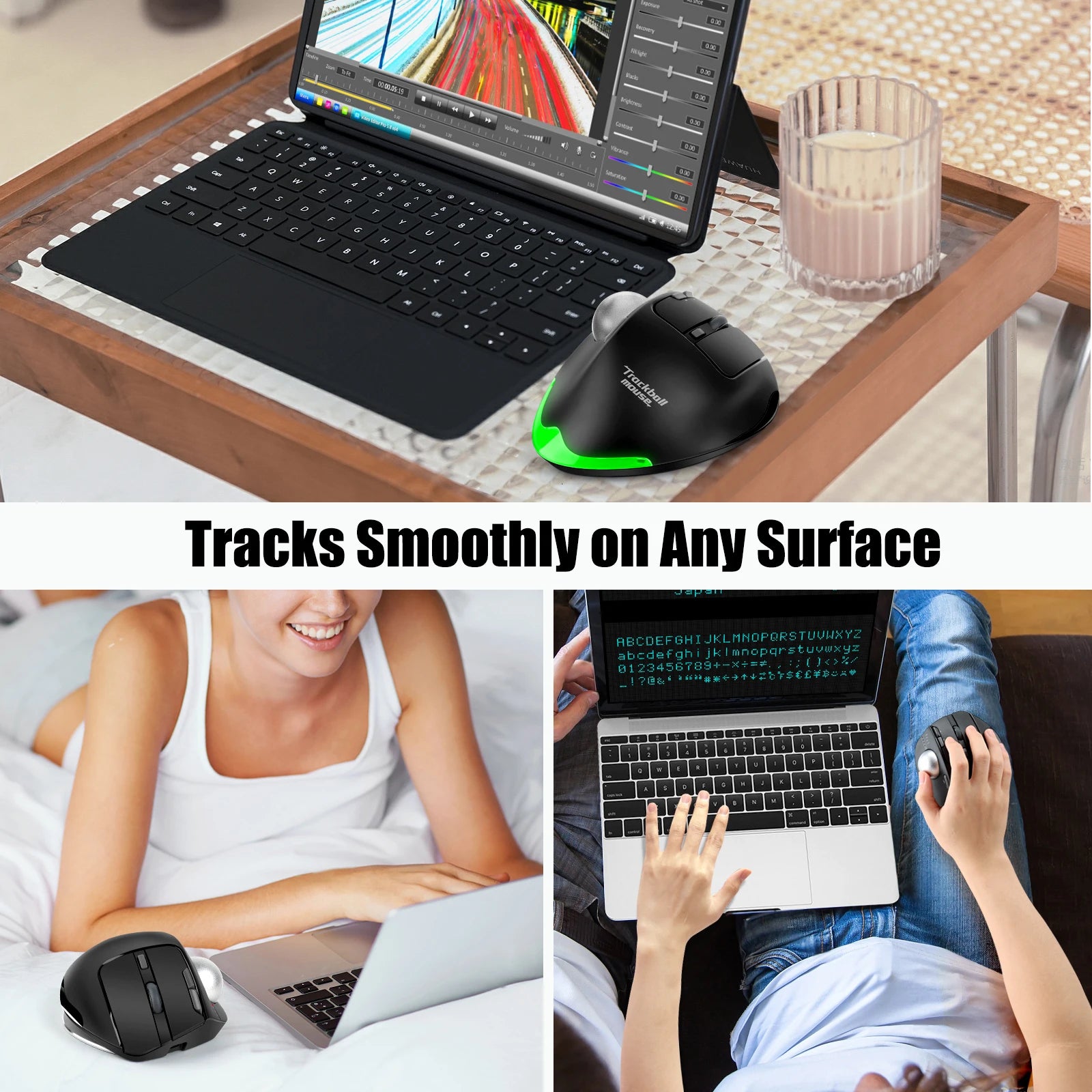 Lefon Trackball Mouse – Bluetooth Ergonomic 2.4G Wireless Rechargeable for PC & Office