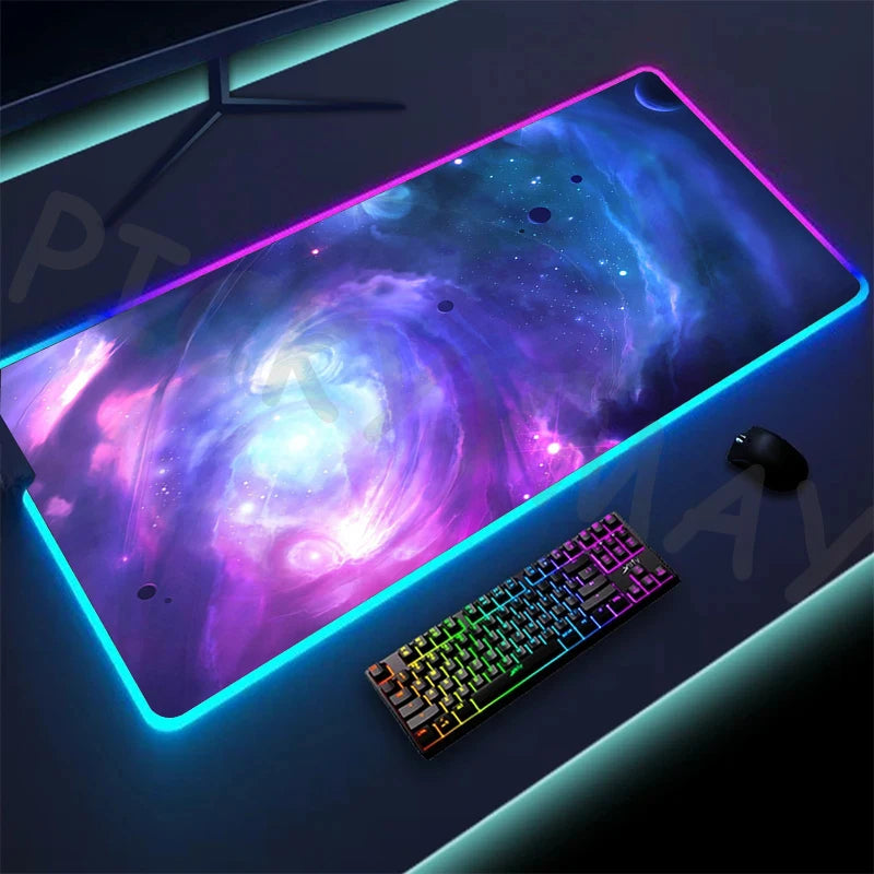 Cosmic Glow RGB XL Gaming Desk Mat – LED Backlit Space Mouse Pad (XXL)