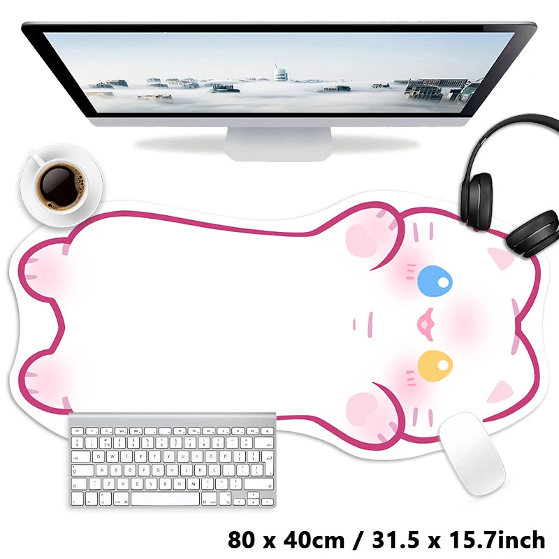 Kawaii Tortoiseshell Cat XXL Desk Mat – Pink & Black Cute Kitty Mouse Pad