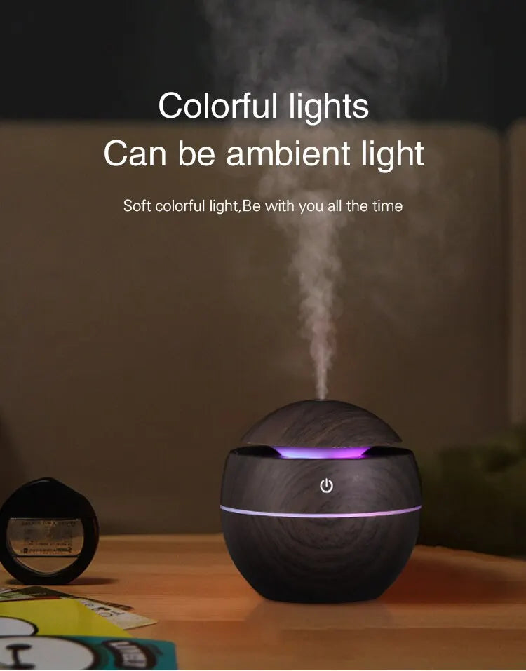 GrainMist USB Ultrasonic Cool Mist Aroma Diffuser – Wood Grain Essential Oil Humidifier & Air Purifier