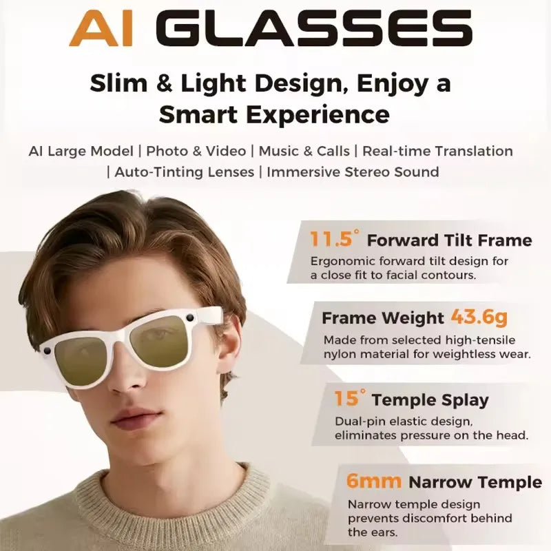 NightVision AI Smart Glasses – 8MP HD Camera, 3600mAh Battery & AI Translation