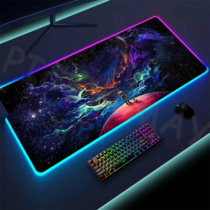 Cosmic Glow RGB XL Gaming Desk Mat – LED Backlit Space Mouse Pad (XXL)