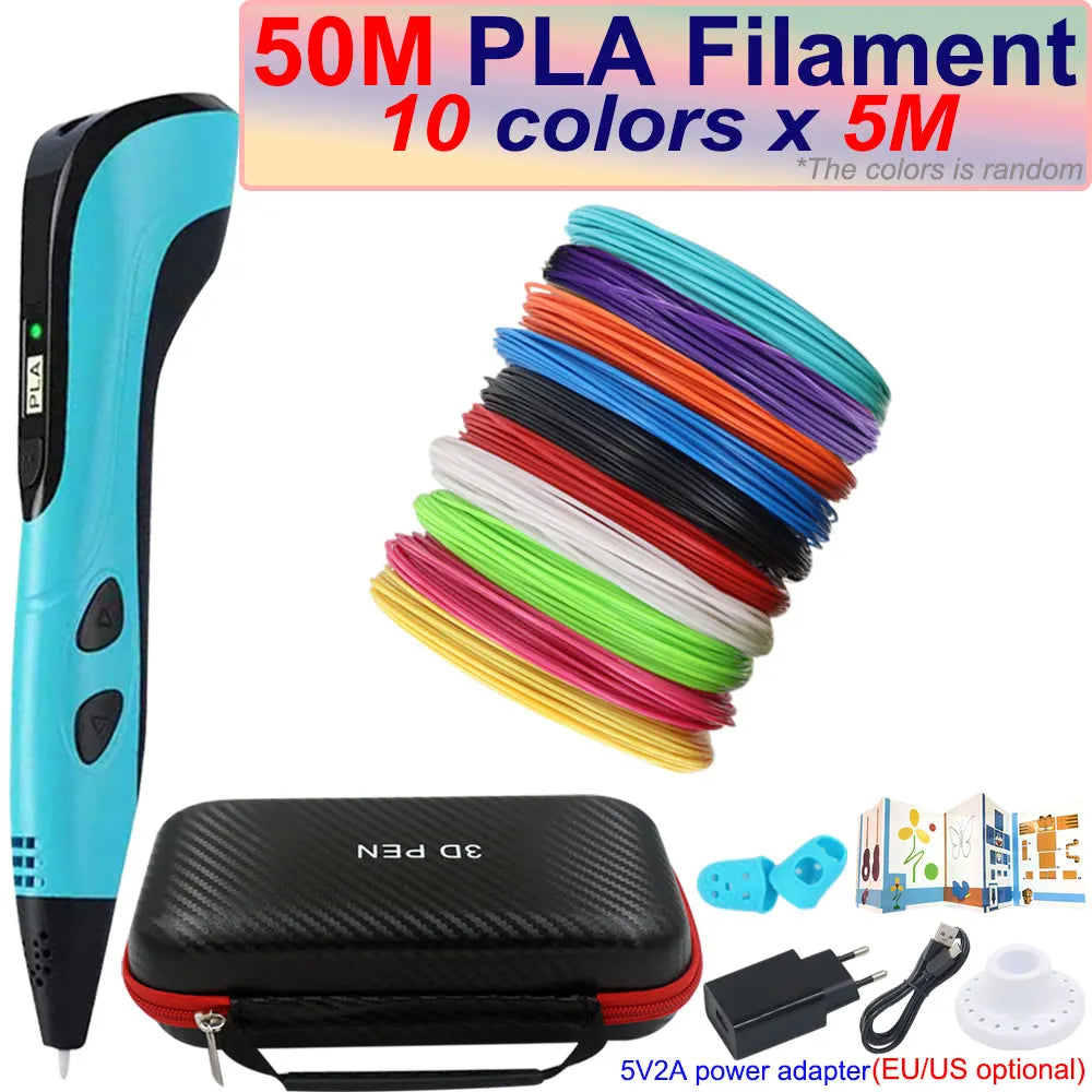 Kids 3D Pen with LCD Screen – 200M PLA Filament, Power Adapter & Travel Case
