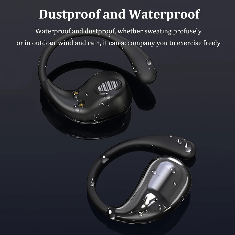 Bluetooth 5.4 Ear Hook Earbuds – LED Display, Waterproof, Touch Control, HiFi Sound