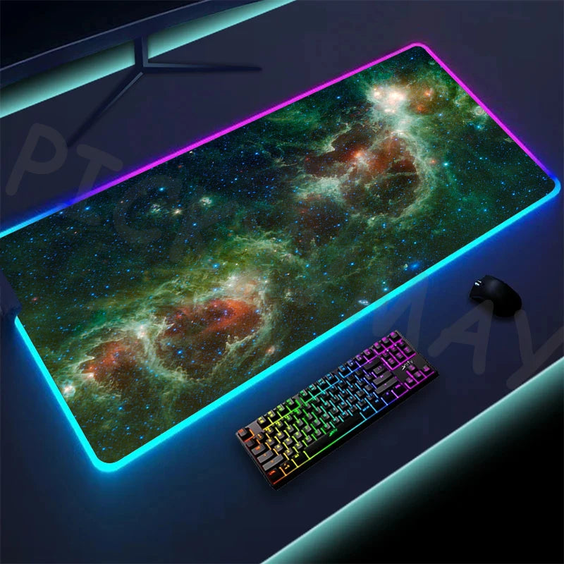 Cosmic Glow RGB XL Gaming Desk Mat – LED Backlit Space Mouse Pad (XXL)
