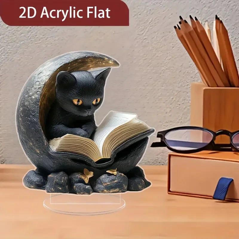 Black Cat Acrylic Desk Ornament – Charming 2D Flat Birthday & Graduation Gift