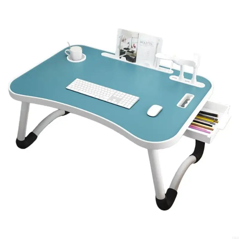 Foldable Computer Desk Featuring 4 USB Ports Mini Light Fan Cup Holder Side Drawer Card Slot Portable for Laptop Use on Bed Y5GB