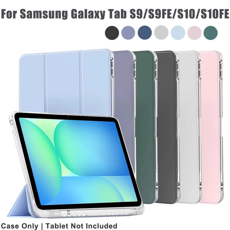 Clear Crystal Tablet Case With Pen Slot For Samsung Galaxy Tab S9 S10 FE Lite 2023 2025 11''PU Leather Flip Magnetic Stand Cases