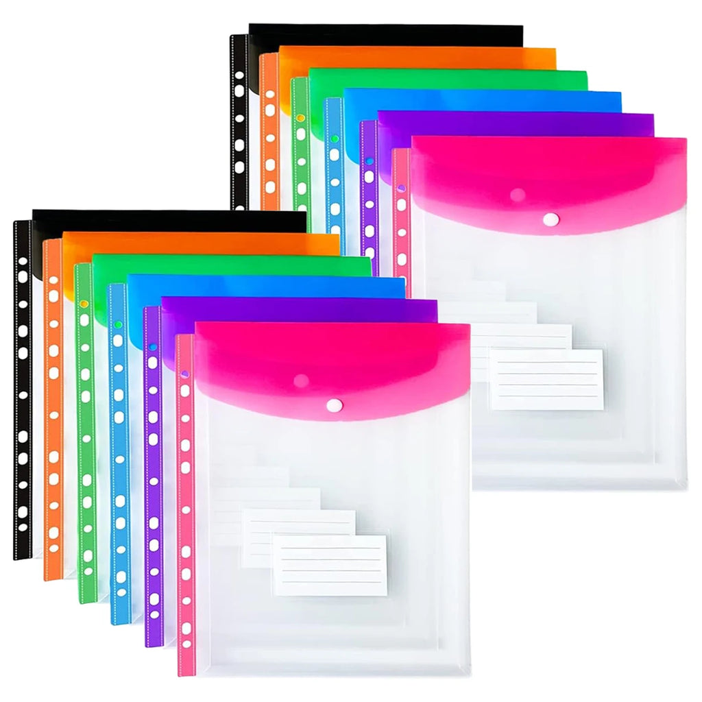 12-Piece File Holder, Binder Dividers with Snaps, Fits 2/3/4/11 Binders, 6 Colors