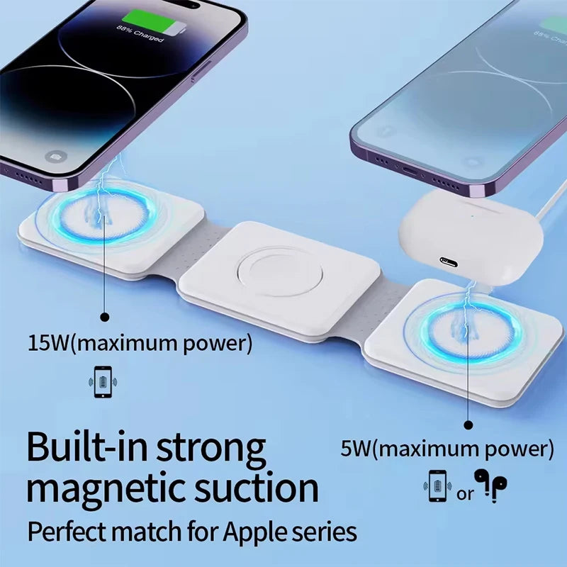 MagFold 3-in-1 Magnetic Wireless Charger – Qi2 30W Foldable Dock for iPhone, Watch & AirPods