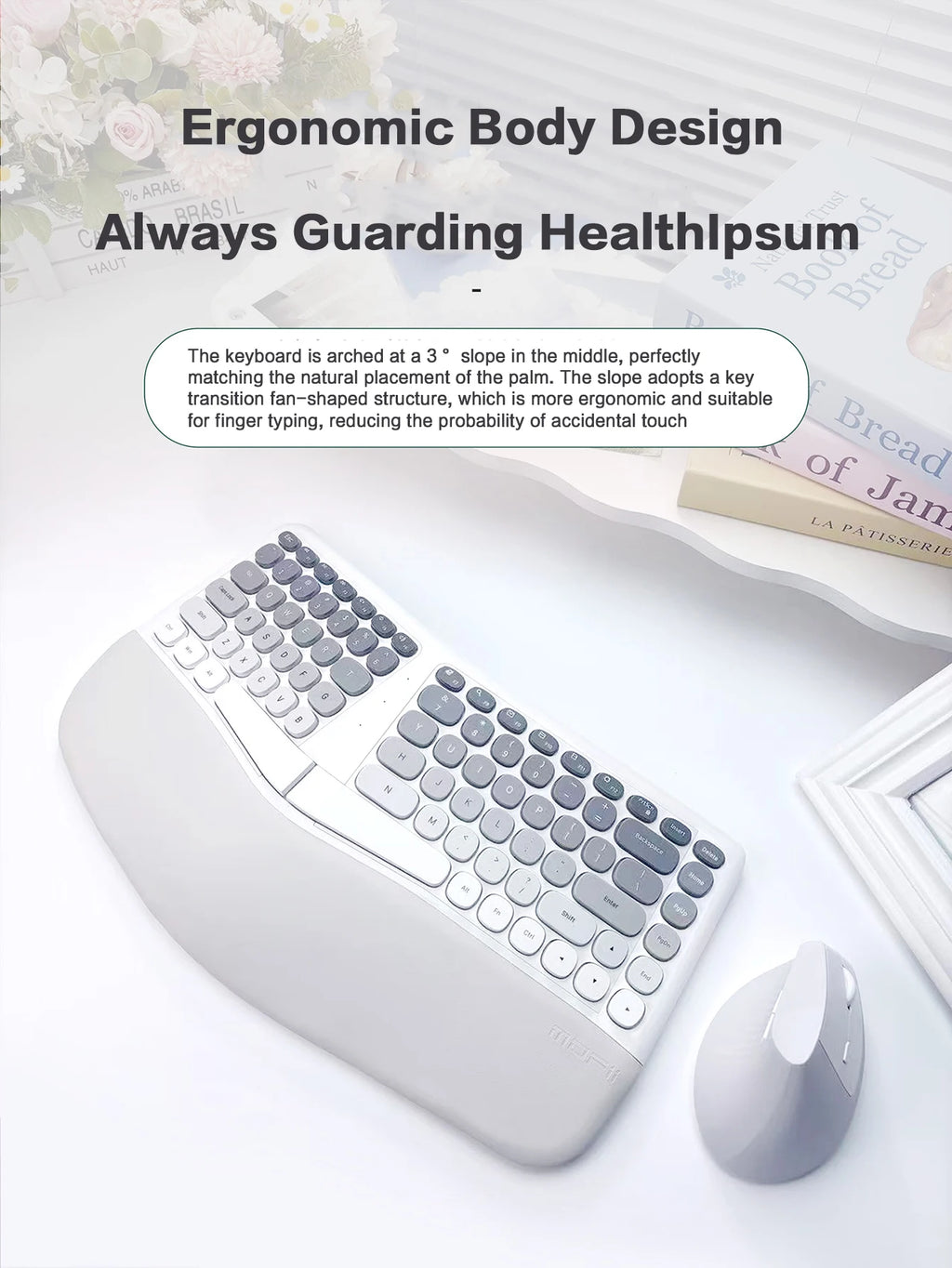 MOFII Ergonomic 2.4G Wireless Keyboard & Mouse Combo – Split Design with Wrist Rest