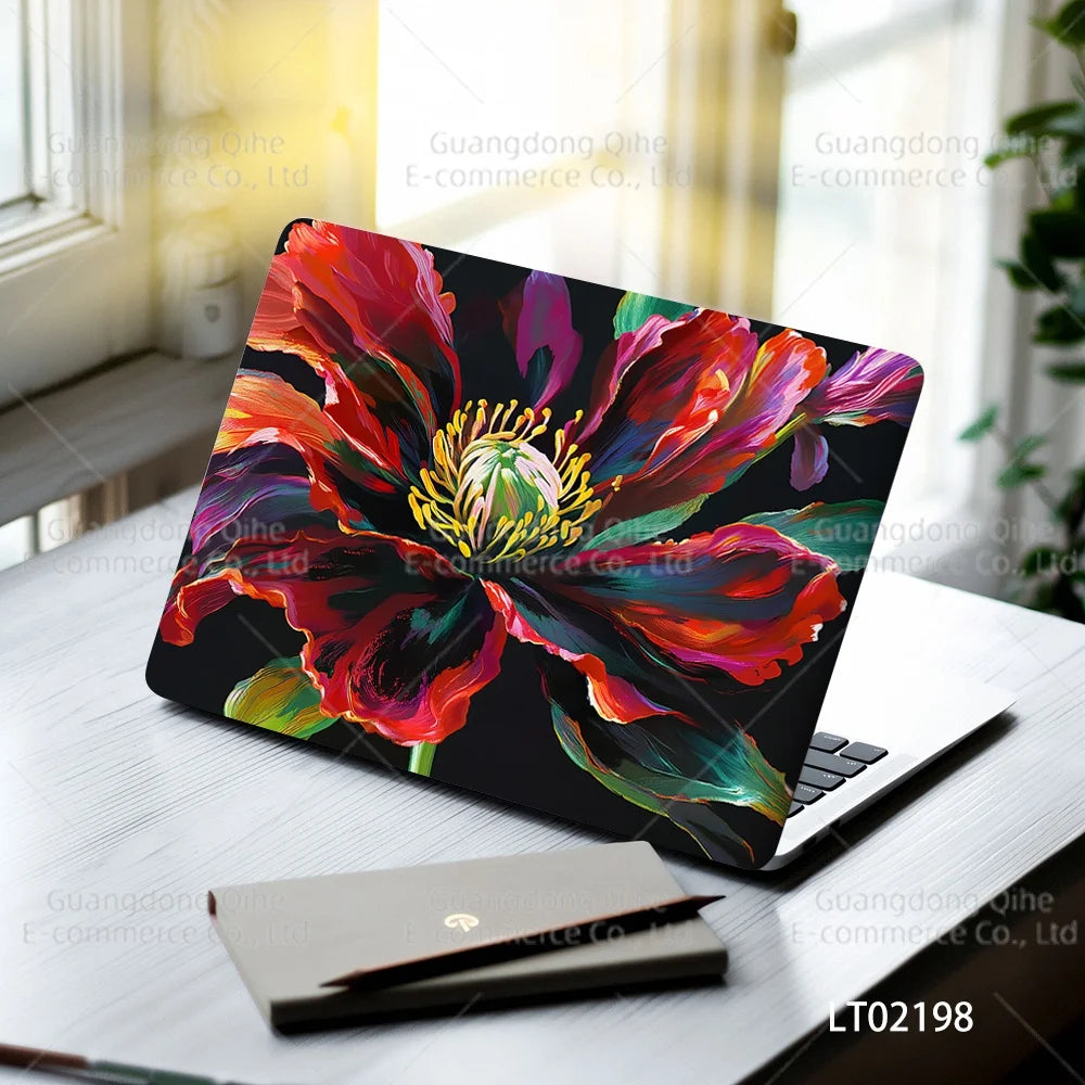 2pcs Creative Botanical Laptop Stickers Hand-Drawn Floral Line Art in Bright Colors, Waterproof Vinyl Decal for Notebook Covers