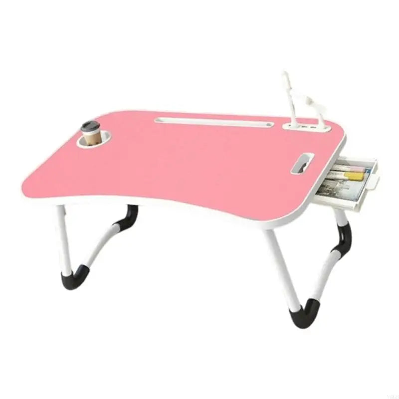 Foldable Computer Desk Featuring 4 USB Ports Mini Light Fan Cup Holder Side Drawer Card Slot Portable for Laptop Use on Bed Y5GB