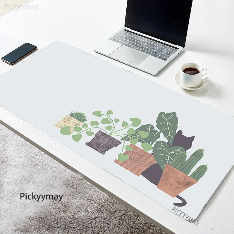 Kawaii Garden XL Desk Mat – Cute Plants & Cat Gaming Mouse Pad (900×400mm)