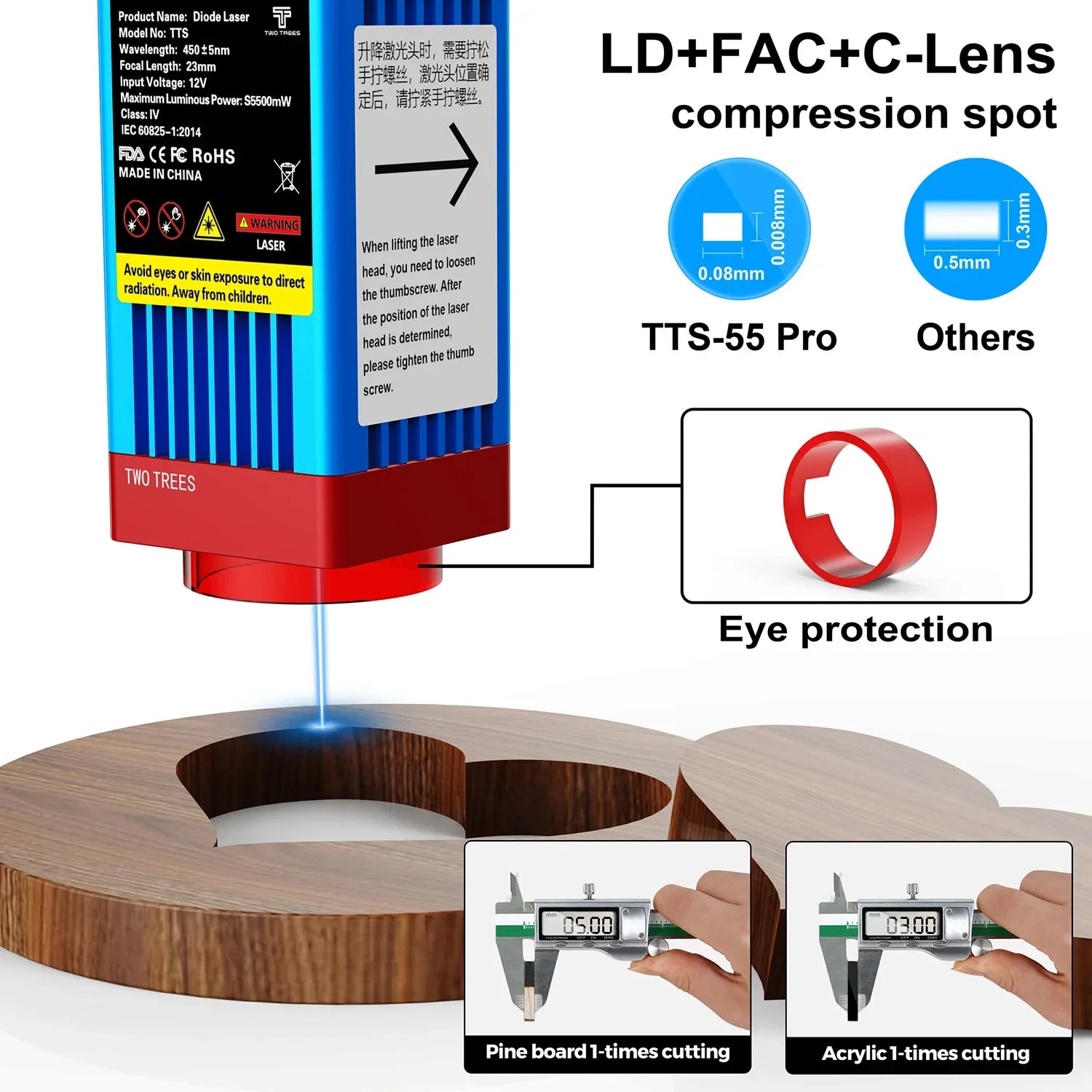 TwoTrees TTS-55 Pro 80W Laser Engraver – WiFi, Offline Control & 445nm Blue Light CNC