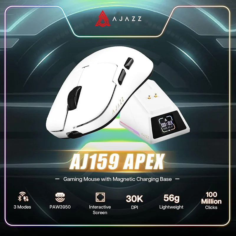 AJAZZ AJ159 APEX Wireless Gaming Mouse – PAW3950, RGB & Magnetic Charging