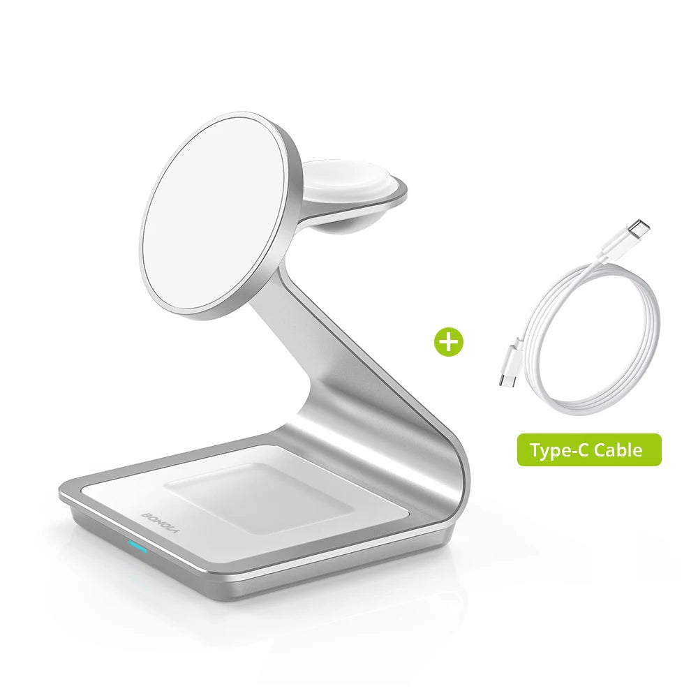 Bonola 3-in-1 Magnetic Wireless Charging Station – iPhone 17/16/15/14, Apple Watch & AirPods Pro