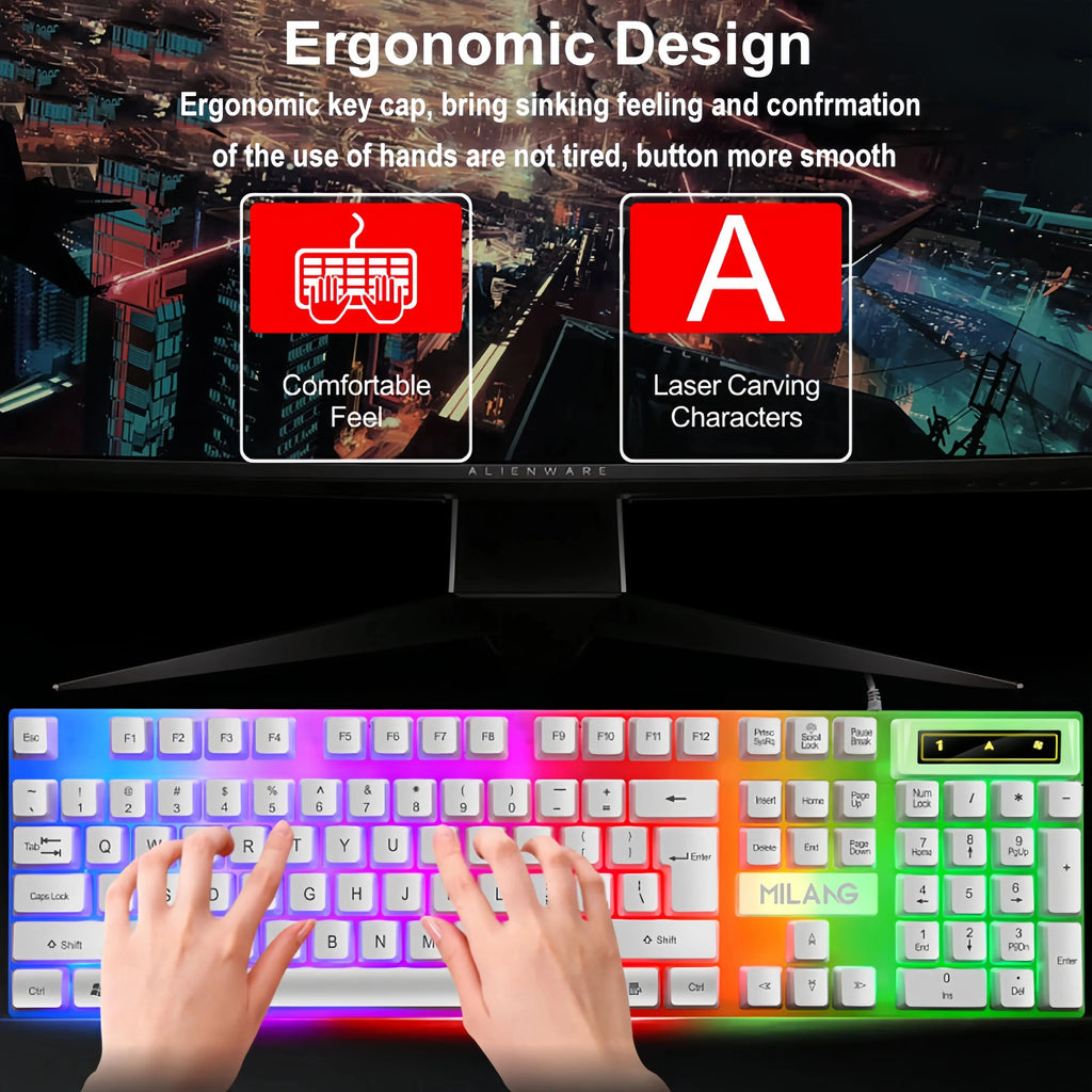 RGB Backlit Mechanical-Feel Gaming Keyboard – 104 Keys, Waterproof, Wired USB