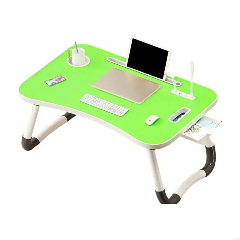 Foldable Computer Desk Featuring 4 USB Ports Mini Light Fan Cup Holder Side Drawer Card Slot Portable for Laptop Use on Bed Y5GB
