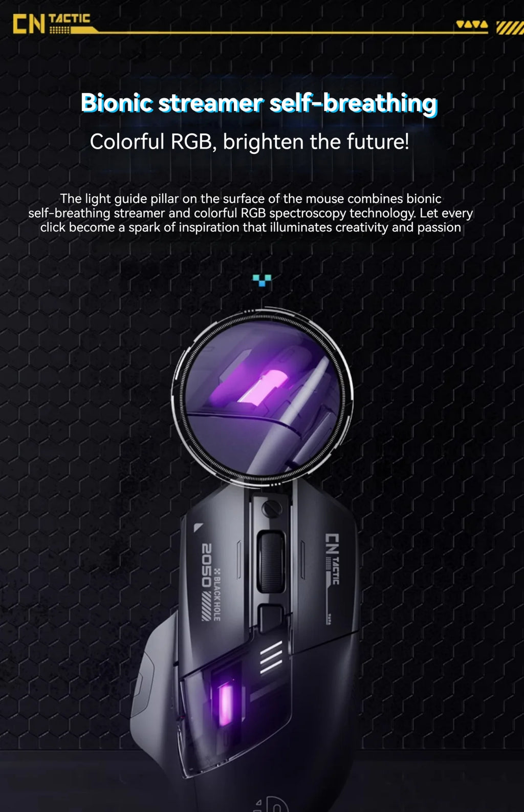 Inphic A9 Pro Tri-Mode Gaming Mouse – 12800 DPI, RGB Light Pillar & Macro Driver