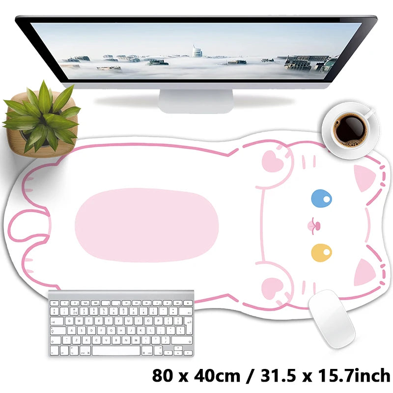 Kawaii Tortoiseshell Cat XXL Desk Mat – Pink & Black Cute Kitty Mouse Pad