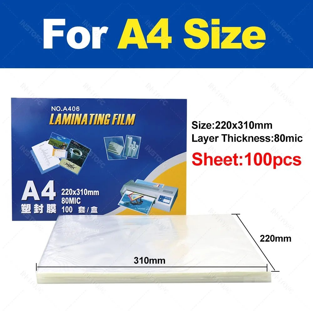 100-Pack Clear Thermal Laminating Sheets (A4/A5/A6/2R–4R) – 80 Mic Round-Corner Laminator Pouches | Crystal Clear Waterproof Document Protection Film